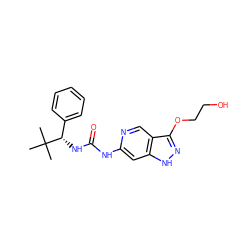 CC(C)(C)[C@@H](NC(=O)Nc1cc2[nH]nc(OCCO)c2cn1)c1ccccc1 ZINC000209333819