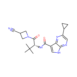 CC(C)(C)[C@@H](NC(=O)c1c[nH]c2ncc(C3CC3)nc12)C(=O)N1CC(C#N)C1 ZINC000095582294