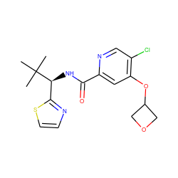 CC(C)(C)[C@@H](NC(=O)c1cc(OC2COC2)c(Cl)cn1)c1nccs1 ZINC000149228182