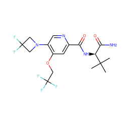 CC(C)(C)[C@@H](NC(=O)c1cc(OCC(F)(F)F)c(N2CC(F)(F)C2)cn1)C(N)=O ZINC000149252910