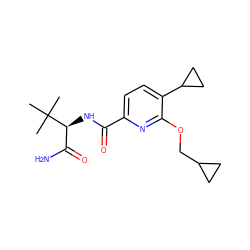 CC(C)(C)[C@@H](NC(=O)c1ccc(C2CC2)c(OCC2CC2)n1)C(N)=O ZINC000150192916