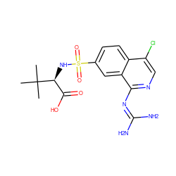 CC(C)(C)[C@@H](NS(=O)(=O)c1ccc2c(Cl)cnc(N=C(N)N)c2c1)C(=O)O ZINC000014960780