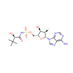 CC(C)(C)[C@@H](O)C(=O)NS(=O)(=O)OC[C@H]1O[C@@H](n2cnc3c(N)ncnc32)[C@H](F)[C@@H]1O ZINC000103270712