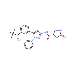 CC(C)(C)[C@@H](O)c1cccc(-c2cc(NC(=O)[C@@H]3CNC(=O)C3)nn2-c2ccccc2)c1 ZINC000169707277