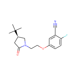 CC(C)(C)[C@@H]1CC(=O)N(CCOc2ccc(F)c(C#N)c2)C1 ZINC000584905480