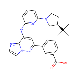 CC(C)(C)[C@@H]1CCN(c2cccc(Nc3cc(-c4cccc(C(=O)O)c4)nn4ccnc34)n2)C1 ZINC000207402212