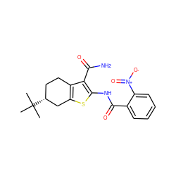 CC(C)(C)[C@@H]1CCc2c(sc(NC(=O)c3ccccc3[N+](=O)[O-])c2C(N)=O)C1 ZINC000005902053