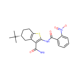 CC(C)(C)[C@@H]1CCc2sc(NC(=O)c3ccccc3[N+](=O)[O-])c(C(N)=O)c2C1 ZINC000045254630