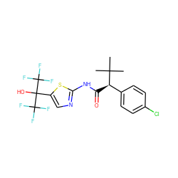 CC(C)(C)[C@H](C(=O)Nc1ncc(C(O)(C(F)(F)F)C(F)(F)F)s1)c1ccc(Cl)cc1 ZINC000045387775