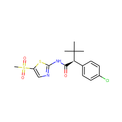 CC(C)(C)[C@H](C(=O)Nc1ncc(S(C)(=O)=O)s1)c1ccc(Cl)cc1 ZINC000045387321