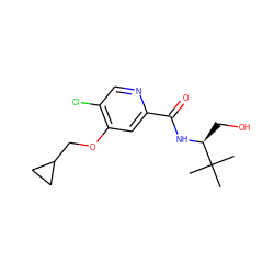 CC(C)(C)[C@H](CO)NC(=O)c1cc(OCC2CC2)c(Cl)cn1 ZINC000149223355