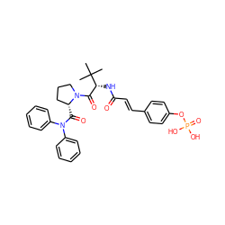 CC(C)(C)[C@H](NC(=O)/C=C/c1ccc(OP(=O)(O)O)cc1)C(=O)N1CCC[C@H]1C(=O)N(c1ccccc1)c1ccccc1 ZINC000197686372