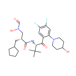 CC(C)(C)[C@H](NC(=O)[C@H](CC1CCCC1)CN(O)C=O)C(=O)c1cc(F)c(F)cc1N1CCC(O)CC1 ZINC000013588298