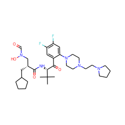 CC(C)(C)[C@H](NC(=O)[C@H](CC1CCCC1)CN(O)C=O)C(=O)c1cc(F)c(F)cc1N1CCN(CCN2CCCC2)CC1 ZINC000027707922