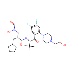 CC(C)(C)[C@H](NC(=O)[C@H](CC1CCCC1)CN(O)C=O)C(=O)c1cc(F)c(F)cc1N1CCN(CCO)CC1 ZINC000027656324