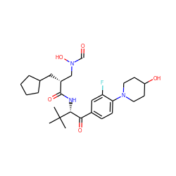 CC(C)(C)[C@H](NC(=O)[C@H](CC1CCCC1)CN(O)C=O)C(=O)c1ccc(N2CCC(O)CC2)c(F)c1 ZINC000013588297