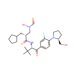 CC(C)(C)[C@H](NC(=O)[C@H](CC1CCCC1)CN(O)C=O)C(=O)c1ccc(N2CCC[C@H]2CO)c(F)c1 ZINC000013588300