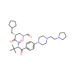 CC(C)(C)[C@H](NC(=O)[C@H](CC1CCCC1)CN(O)C=O)C(=O)c1ccc(N2CCN(CCN3CCCC3)CC2)cc1 ZINC000027708840