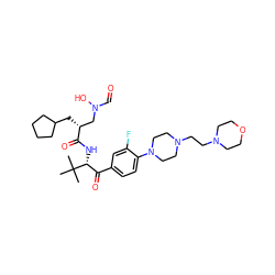 CC(C)(C)[C@H](NC(=O)[C@H](CC1CCCC1)CN(O)C=O)C(=O)c1ccc(N2CCN(CCN3CCOCC3)CC2)c(F)c1 ZINC000027705287