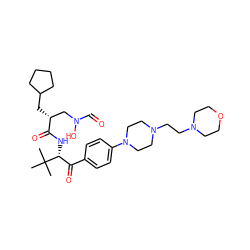 CC(C)(C)[C@H](NC(=O)[C@H](CC1CCCC1)CN(O)C=O)C(=O)c1ccc(N2CCN(CCN3CCOCC3)CC2)cc1 ZINC000027710347