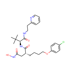 CC(C)(C)[C@H](NC(=O)[C@H](CCCCOc1ccc(Cl)cc1)CC(=O)NO)C(=O)NCCc1ccccn1 ZINC000013742004