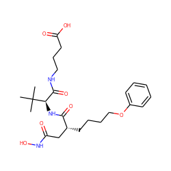 CC(C)(C)[C@H](NC(=O)[C@H](CCCCOc1ccccc1)CC(=O)NO)C(=O)NCCCC(=O)O ZINC000013742006