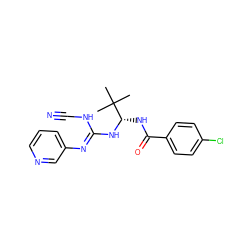 CC(C)(C)[C@H](NC(=O)c1ccc(Cl)cc1)N/C(=N/c1cccnc1)NC#N ZINC000003933535