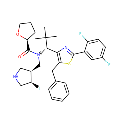 CC(C)(C)[C@H](c1nc(-c2cc(F)ccc2F)sc1Cc1ccccc1)N(C[C@@H]1CNC[C@@H]1F)C(=O)[C@@H]1CCCO1 ZINC000169702687