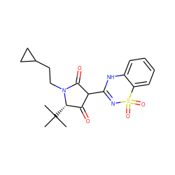 CC(C)(C)[C@H]1C(=O)C(C2=NS(=O)(=O)c3ccccc3N2)C(=O)N1CCC1CC1 ZINC000096314036