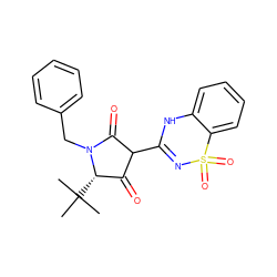 CC(C)(C)[C@H]1C(=O)C(C2=NS(=O)(=O)c3ccccc3N2)C(=O)N1Cc1ccccc1 ZINC000005992953