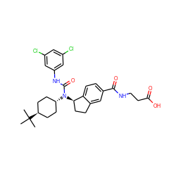 CC(C)(C)[C@H]1CC[C@H](N(C(=O)Nc2cc(Cl)cc(Cl)c2)[C@@H]2CCc3cc(C(=O)NCCC(=O)O)ccc32)CC1 ZINC000261103702