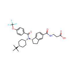 CC(C)(C)[C@H]1CC[C@H](N(C(=O)c2ccc(OC(F)(F)F)cc2)[C@H]2CCc3cc(C(=O)NCCC(=O)O)ccc32)CC1 ZINC000253677855