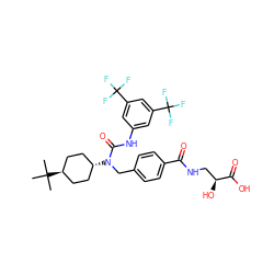 CC(C)(C)[C@H]1CC[C@H](N(Cc2ccc(C(=O)NC[C@H](O)C(=O)O)cc2)C(=O)Nc2cc(C(F)(F)F)cc(C(F)(F)F)c2)CC1 ZINC000261148316