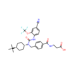 CC(C)(C)[C@H]1CC[C@H](N(Cc2ccc(C(=O)NCCC(=O)O)cc2)C(=O)Nc2ccc(C#N)cc2OC(F)(F)F)CC1 ZINC000253684442