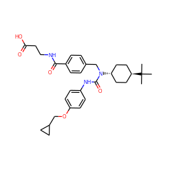 CC(C)(C)[C@H]1CC[C@H](N(Cc2ccc(C(=O)NCCC(=O)O)cc2)C(=O)Nc2ccc(OCC3CC3)cc2)CC1 ZINC000261105804