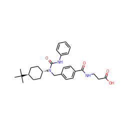 CC(C)(C)[C@H]1CC[C@H](N(Cc2ccc(C(=O)NCCC(=O)O)cc2)C(=O)Nc2ccccc2)CC1 ZINC000253883991