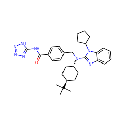 CC(C)(C)[C@H]1CC[C@H](N(Cc2ccc(C(=O)Nc3nnn[nH]3)cc2)c2nc3ccccc3n2C2CCCC2)CC1 ZINC000261142692