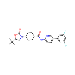 CC(C)(C)[C@H]1CN([C@H]2CC[C@@H](C(=O)Nc3ccc(-c4cc(F)cc(F)c4)cn3)CC2)C(=O)O1 ZINC000261124249