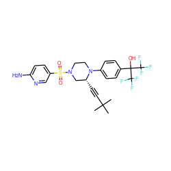 CC(C)(C)C#C[C@@H]1CN(S(=O)(=O)c2ccc(N)nc2)CCN1c1ccc(C(O)(C(F)(F)F)C(F)(F)F)cc1 ZINC000103263630