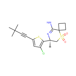 CC(C)(C)C#Cc1cc(Cl)c([C@]2(C)CS(=O)(=O)C3(CCC3)C(N)=N2)s1 ZINC000207746986