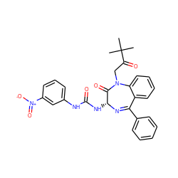 CC(C)(C)C(=O)CN1C(=O)[C@@H](NC(=O)Nc2cccc([N+](=O)[O-])c2)N=C(c2ccccc2)c2ccccc21 ZINC000013760930