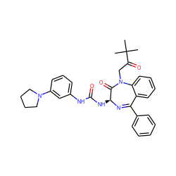 CC(C)(C)C(=O)CN1C(=O)[C@H](NC(=O)Nc2cccc(N3CCCC3)c2)N=C(c2ccccc2)c2ccccc21 ZINC000003932793