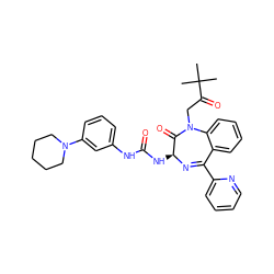 CC(C)(C)C(=O)CN1C(=O)[C@H](NC(=O)Nc2cccc(N3CCCCC3)c2)N=C(c2ccccn2)c2ccccc21 ZINC000003932796