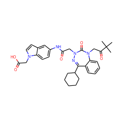 CC(C)(C)C(=O)CN1C(=O)N(CC(=O)Nc2ccc3c(ccn3CC(=O)O)c2)N=C(C2CCCCC2)c2ccccc21 ZINC000028655890