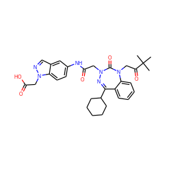 CC(C)(C)C(=O)CN1C(=O)N(CC(=O)Nc2ccc3c(cnn3CC(=O)O)c2)N=C(C2CCCCC2)c2ccccc21 ZINC000028655893