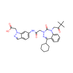 CC(C)(C)C(=O)CN1C(=O)N(CC(=O)Nc2ccc3cnn(CC(=O)O)c3c2)N=C(C2CCCCC2)c2ccccc21 ZINC000028655886