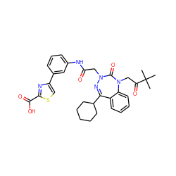 CC(C)(C)C(=O)CN1C(=O)N(CC(=O)Nc2cccc(-c3csc(C(=O)O)n3)c2)N=C(C2CCCCC2)c2ccccc21 ZINC000028655863