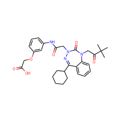 CC(C)(C)C(=O)CN1C(=O)N(CC(=O)Nc2cccc(OCC(=O)O)c2)N=C(C2CCCCC2)c2ccccc21 ZINC000028655840