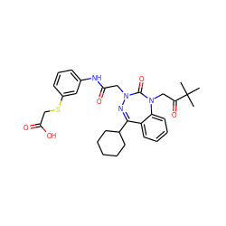 CC(C)(C)C(=O)CN1C(=O)N(CC(=O)Nc2cccc(SCC(=O)O)c2)N=C(C2CCCCC2)c2ccccc21 ZINC000028655830