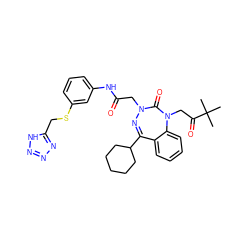 CC(C)(C)C(=O)CN1C(=O)N(CC(=O)Nc2cccc(SCc3nnn[nH]3)c2)N=C(C2CCCCC2)c2ccccc21 ZINC000028655857